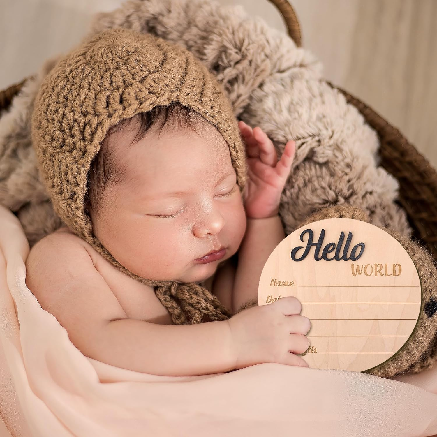Baby Announcement Sign, Wooden Hello World Newborn Welcome Sign Baby Name Plaque Birth Announcement Sign for Photo Props Baby Shower Hospital Nursery image number 3
