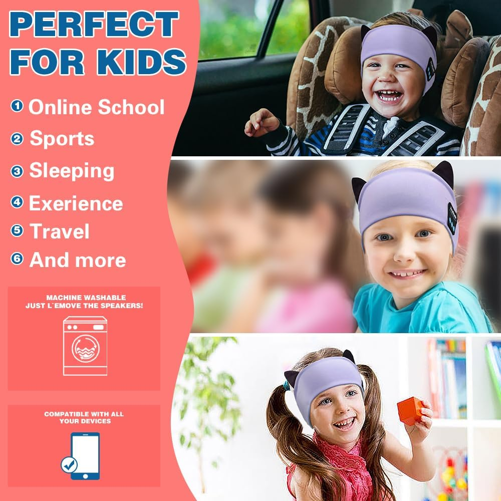 Joythink Kids Bluetooth Headband Headphones Sleep Mask Wireless Earphones Built in Thin Speaker Kids Adjustable Sports Headset Sleep Headband for Girls Boys Toddler Children Baby Airplane Travel Study Purple image number 1