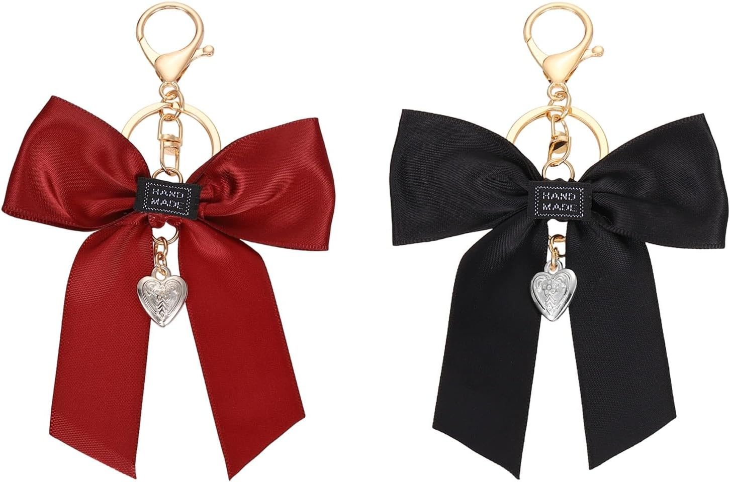 Uxcell 2Pcs Bow Knot Keychain, Cute Bag Charm Keyring, Bow Accessories for Women Purse, Backpack, Car Key, Phone Decoration (Black and Red) image number 1