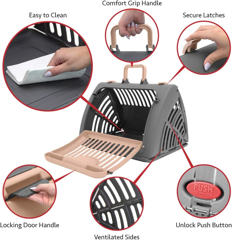 Sportpet Designs Foldable Travel Cat Carrier with a Bed - Front Door Plastic Collapsible Carrier image number 2