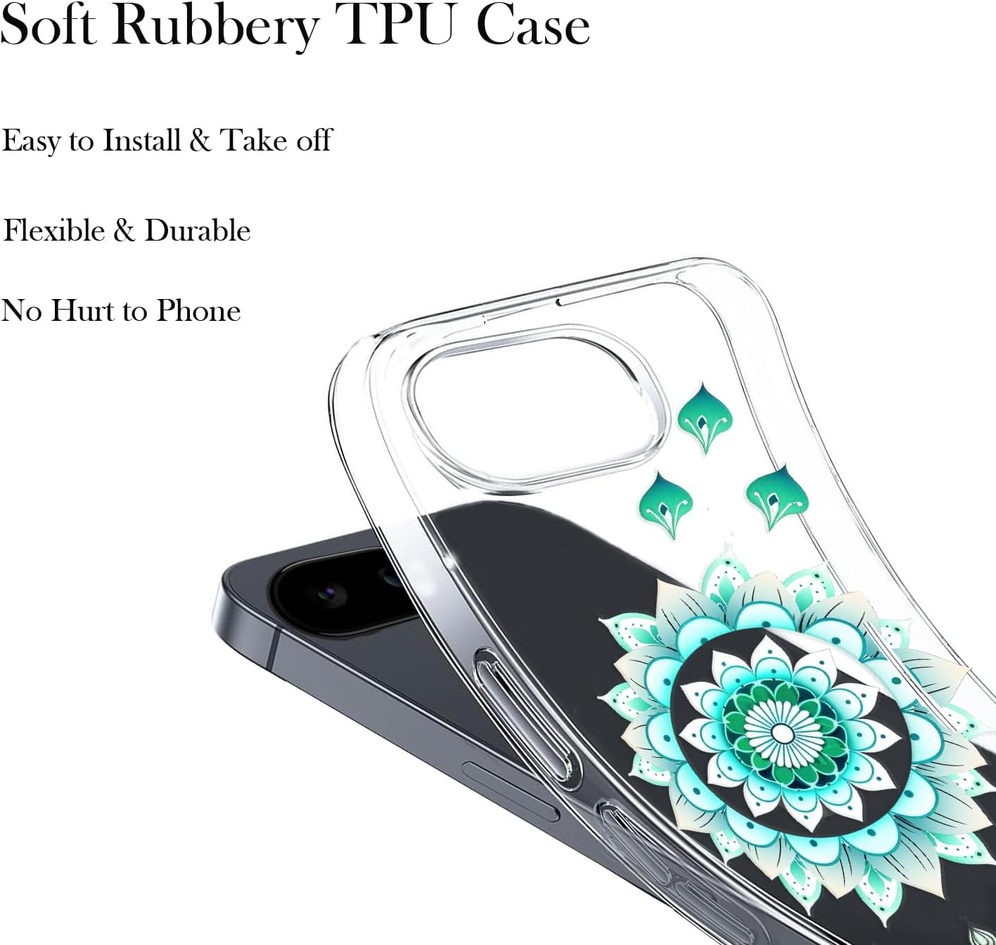 Unov Case Compatible with Pixel 9A Case Clear with Design Soft TPU Shock Absorption Slim Embossed Pattern Protective Back Cover (Mint Mandala) image number 3