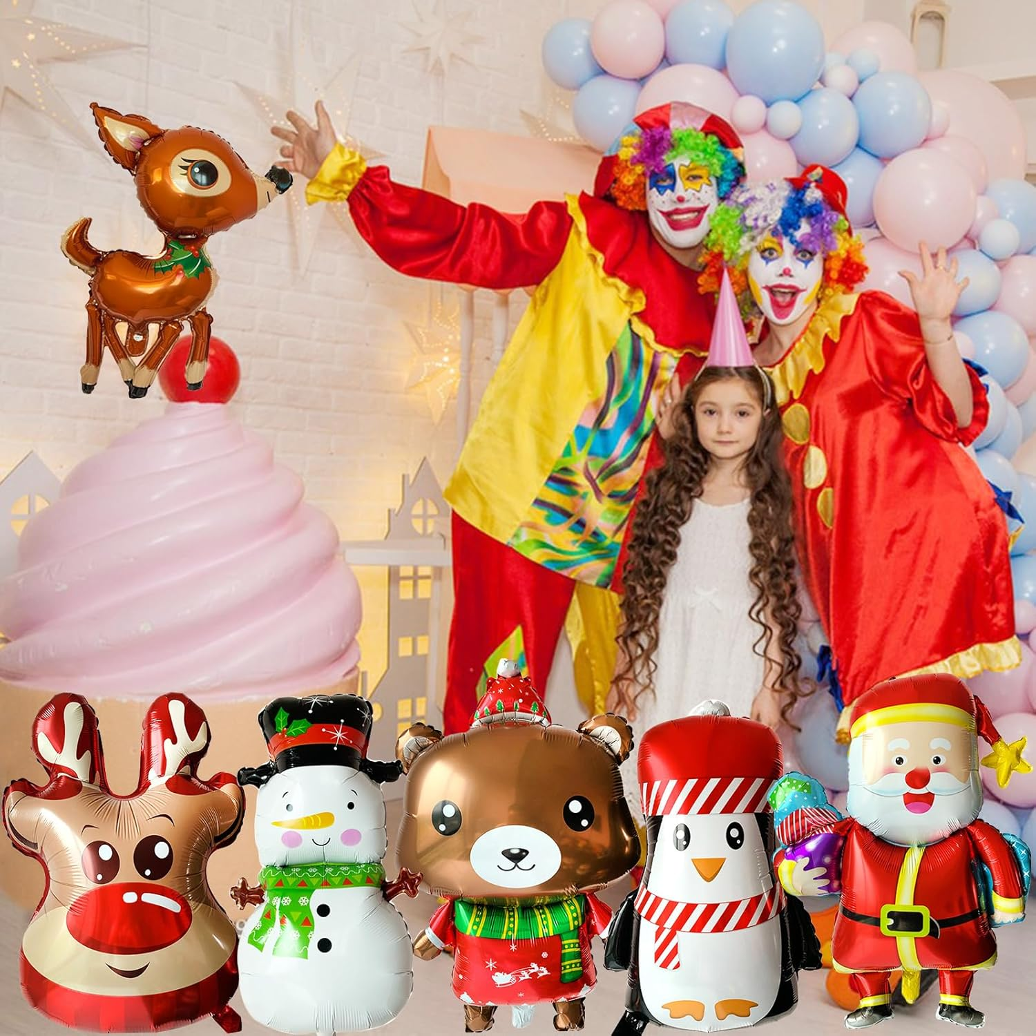 6 Pcs Large Merry Christmas Aluminum Foil Balloons: Santa Claus, Snowman, Elk, Bear - Christmas Decoration, Party Favor