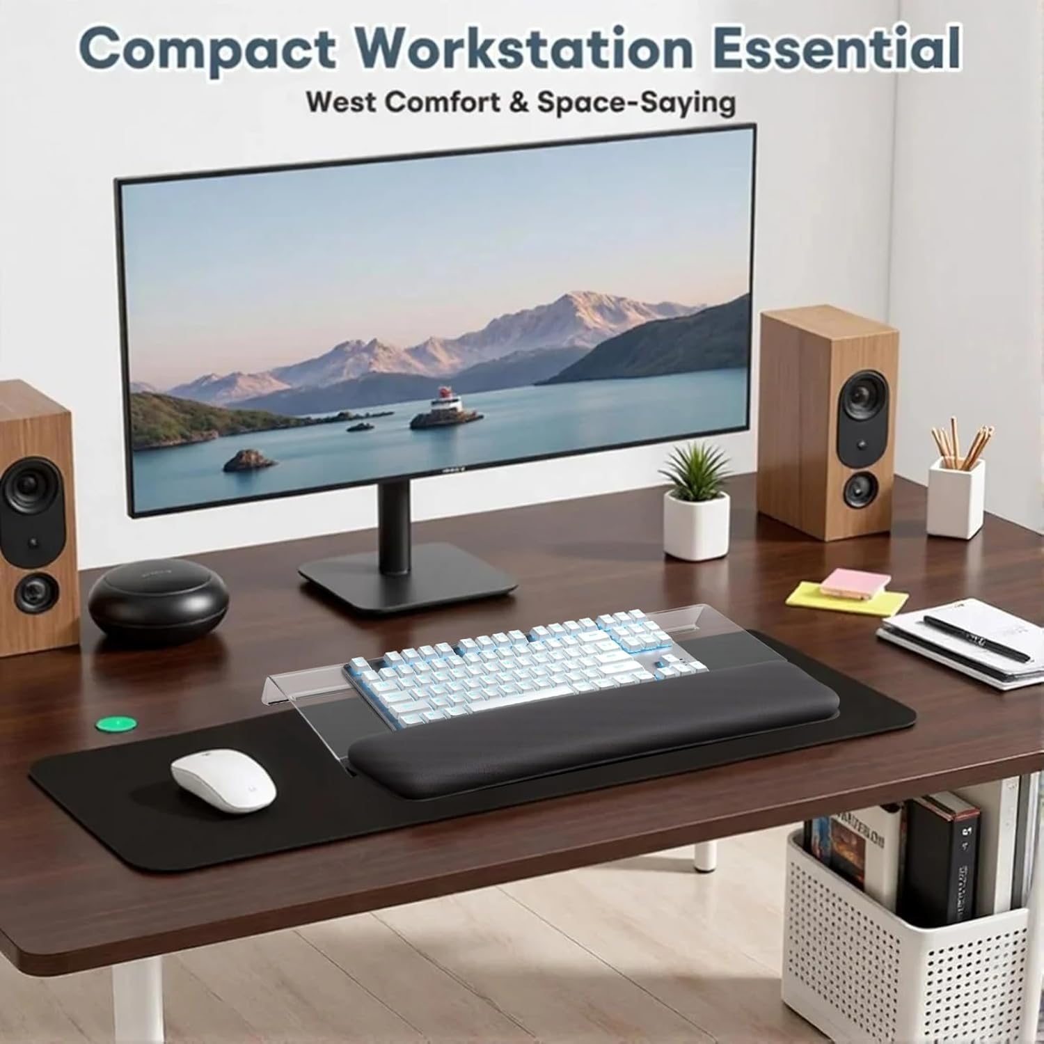 NNAKLLI Computer Keyboard Stand with Wrist Rest and Mouse Pad - Ergonomic Keyboard Wrist Rest with Anti-Slip Base, Great for Office Desk, Home, School (Transparent) - Black image number 1