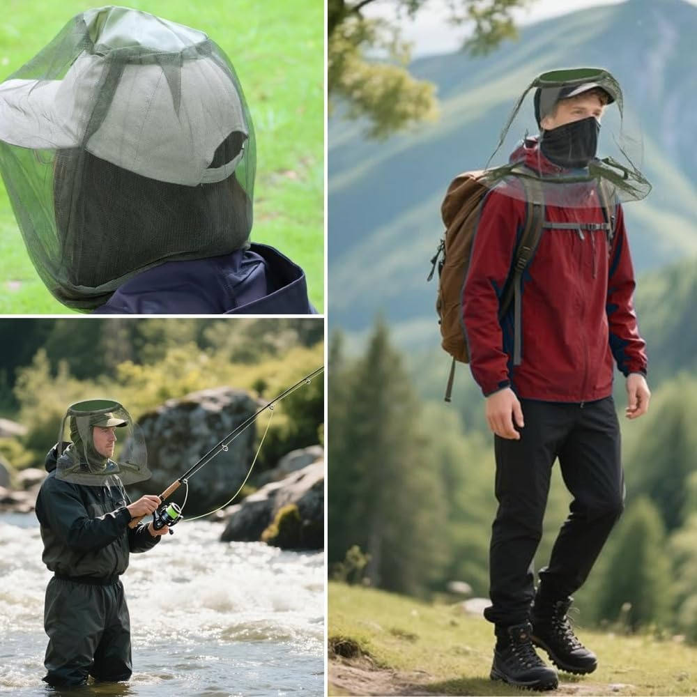 4 Pcs Head Net Mesh Face Neck Protection,55 X 58 Cm Mosquito Head Net,Premium Breathable Insect Shield Face Mesh,Extra Fine Holes Bug,With Drawstring,For Fishing, Camping, Hiking,Outdoor Activities image number 3