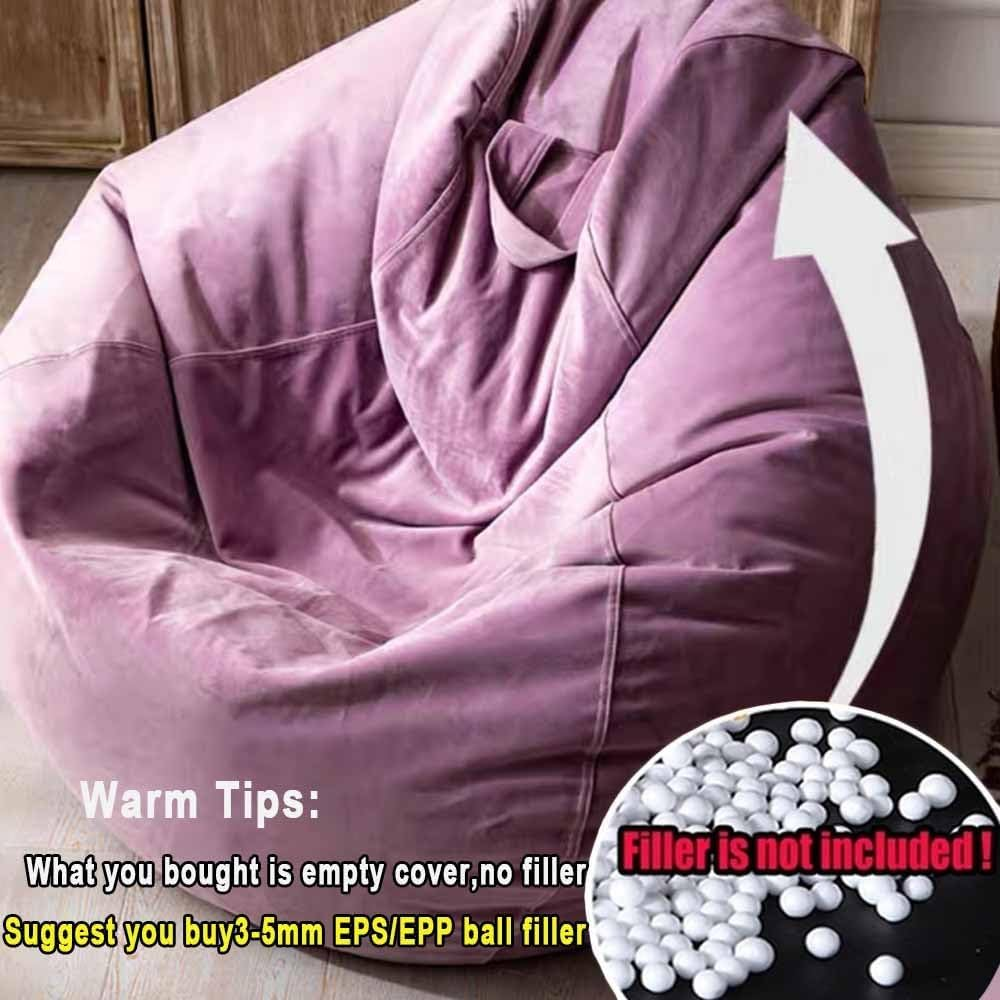 Bean Bag Chair for Adults Kids Velvet Bean Bag Cover Washable Ultra Soft Pouf Ottoman No Filler Pouf Sofa Cover Lazy Armchair Couch Floor Seating Living Room Furniture(Lotus Purple,100X120Cm)