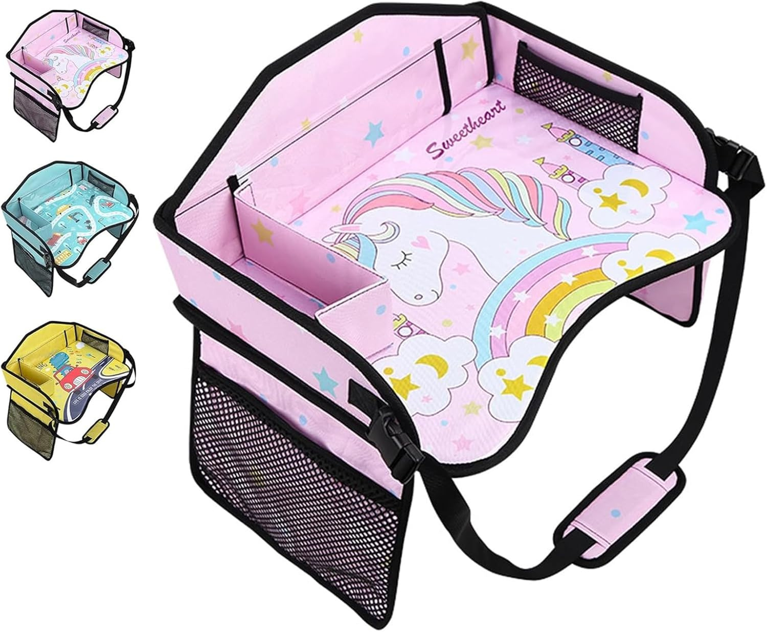 Cyanmor Kids Car Storage Travel Tray, Toddler Car Seat Tray Play Table Rack, Portable Multi-Functional Back Seat Accessory for Kids Traveling (Blue)