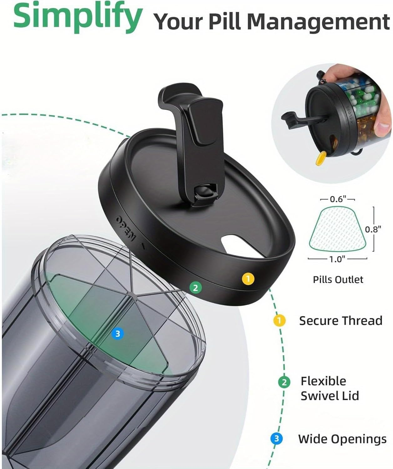 7-Compartment Pill Dispenser &ndash; Travel Essentials Portable Travel Pill Organizer with Wide Opening, Anti-Mix Design & Bpa-Free (Pink) | Holds Vitamins, Supplements and Medications image number 1