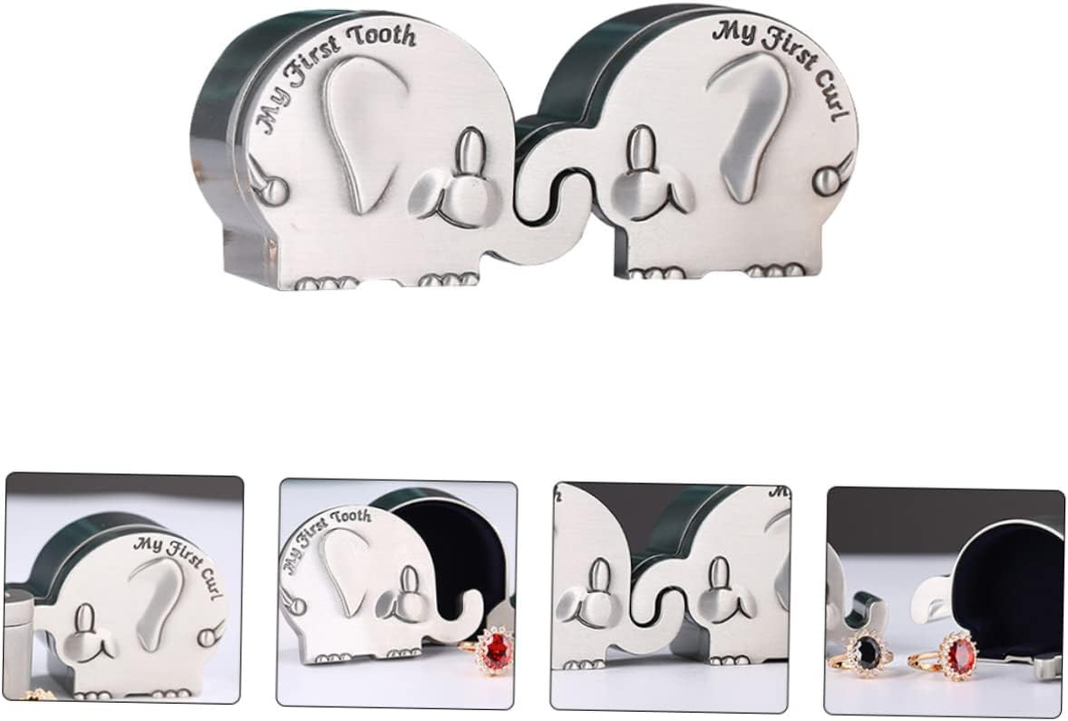 Silver Metal Elephant Keepsake Box for Baby First Tooth and Curl Collection Newborn Memory Storage Box image number 1