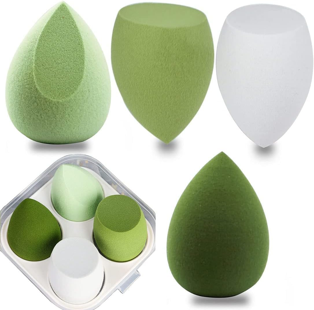 4 Pcs Makeup Sponges,Latex Free Makeup Blender Sponge Dry & Wet Dual Use Works Well for Makeup Foundation, Blending, Touch Ups (Yellow + Rose Red + Light Yellow + Green, One Size)