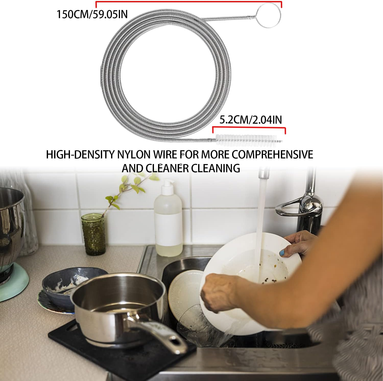 EKIND Extra Long Pipe Tube Cleaner, 59 Inches Flexible Nylon Drain Spring Brush for Cleaning Feeding Tubes and Racking Lines image number 2