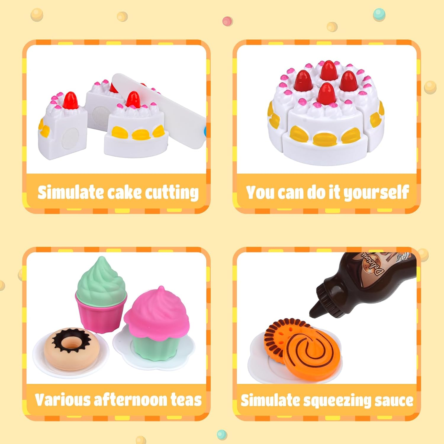 Pretend Food Set for Kids, 21PCS Dessert Toys with Cake, Ice Cream, Cookies & More, Perfect for Toddler Girls Aged 3 and Above image number 4