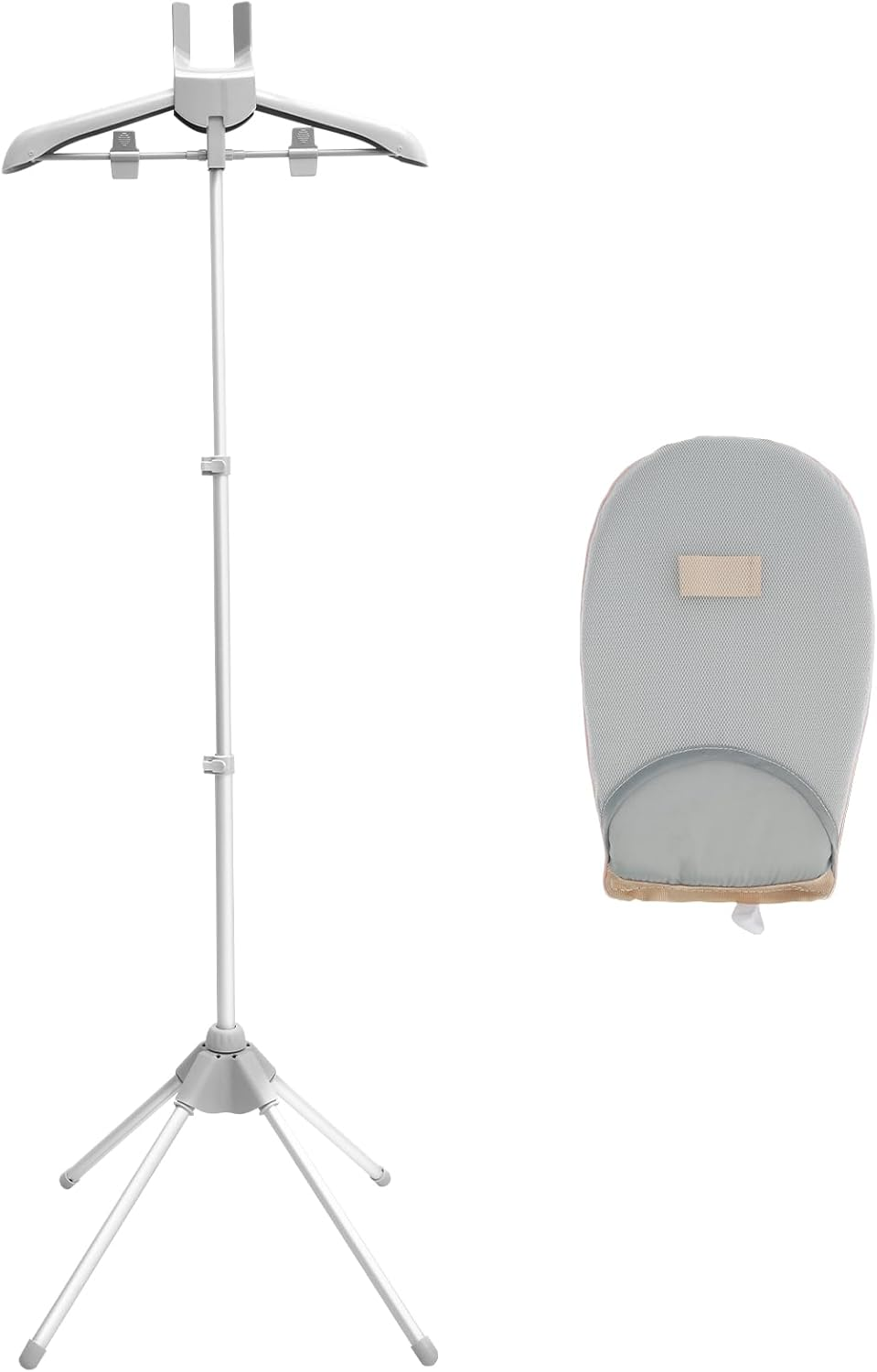 Steamer Clothes Rack with Ironing Glove Floor Standing Foldable Garment Steamer Rack Lightweight Adjustable Height Steamer Stand Rack for Steaming Clothes (Grey)