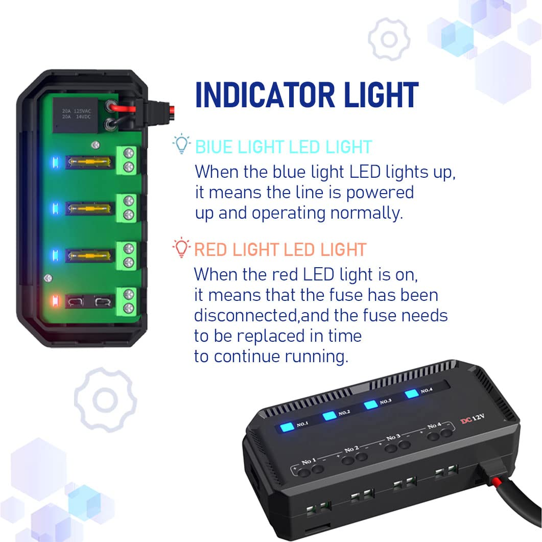 Gugxiom 4 Way Fuse and Relay Box Quick Wiring 12V 20A with LED Indicator for Motorcycl image number 2