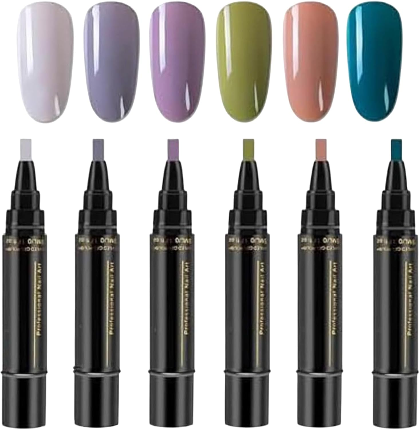 6 Colours Polishey Nail Polish Pens, Quick-Drying Uv-Free Gel Polish Set, Polish Crafts Pens for Manicure at Home and for 8 Ml