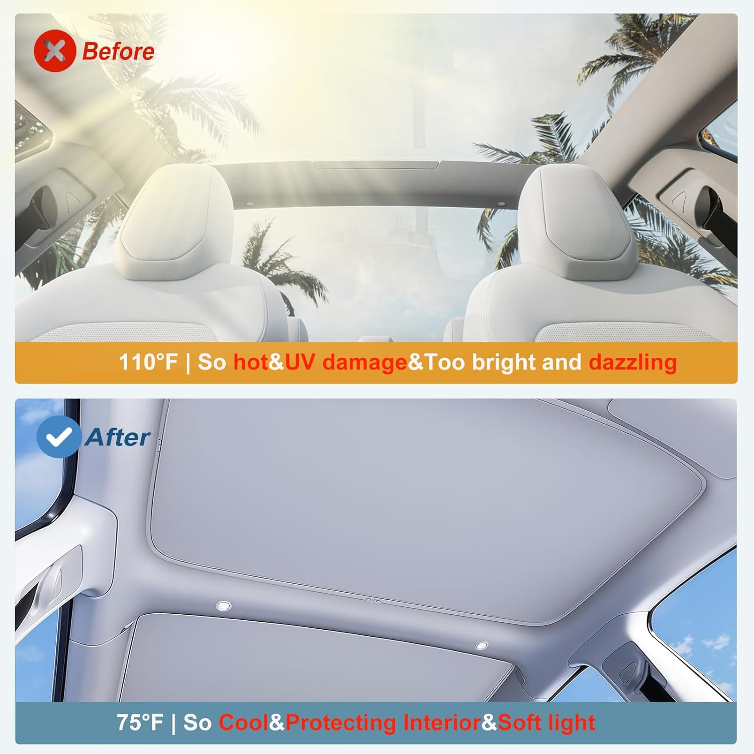 Tesla Model 3 Roof Sunshade,Nano Ice-Crystal Coatings,High-Strength Memory Metal Frame,Fit Panoramic Glass Roof Sun Shade,Accessories for Tesla Model 3 2025&ndash;2024 Highland,2Pcs(Gray) - Gray image number 4