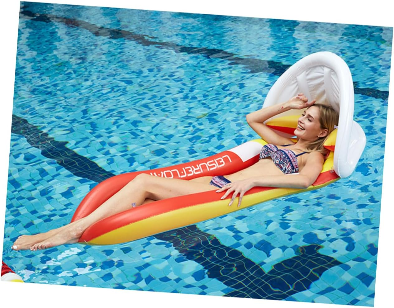 ERINGOGO Inflatable Floating Bed and Water Hammock for Adults 160X90Cm Orange PVC Recliner with Sunshade for Pool Relaxation and Floating image number 6