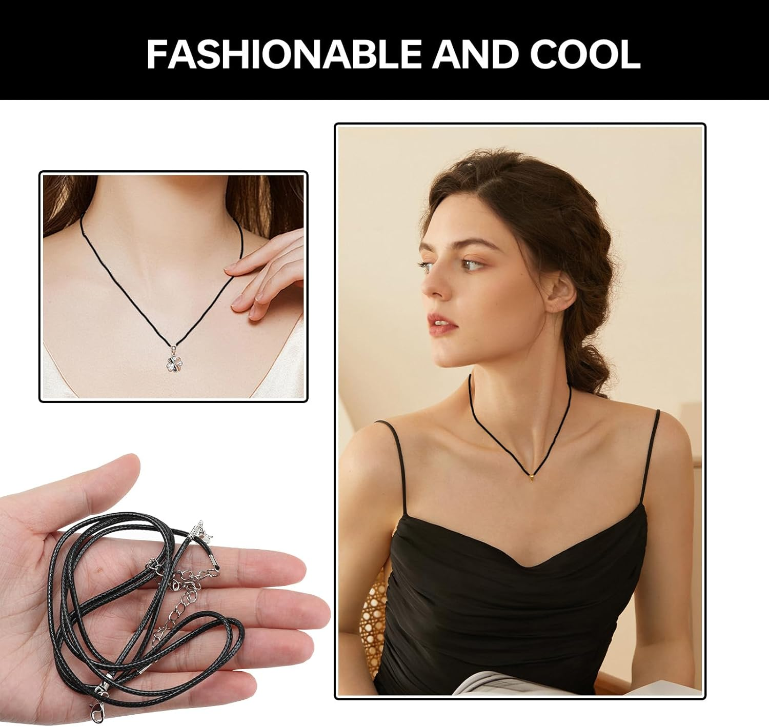 10Pcs Necklace Cord, 2Mm Black Leather Adjustable Necklace Waxed Cord with Lobster Clasp, Soft Rope Long Chain Ropes Wax Rope Chain Braided String Fine for DIY Pendant Making Bracelet Necklaces image number 5