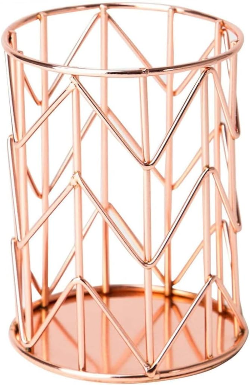 Metal Pencil Holder Multipurpose Desk Organiser Rose Golden Pen Holder for Makeup Brush Penrose image number 3