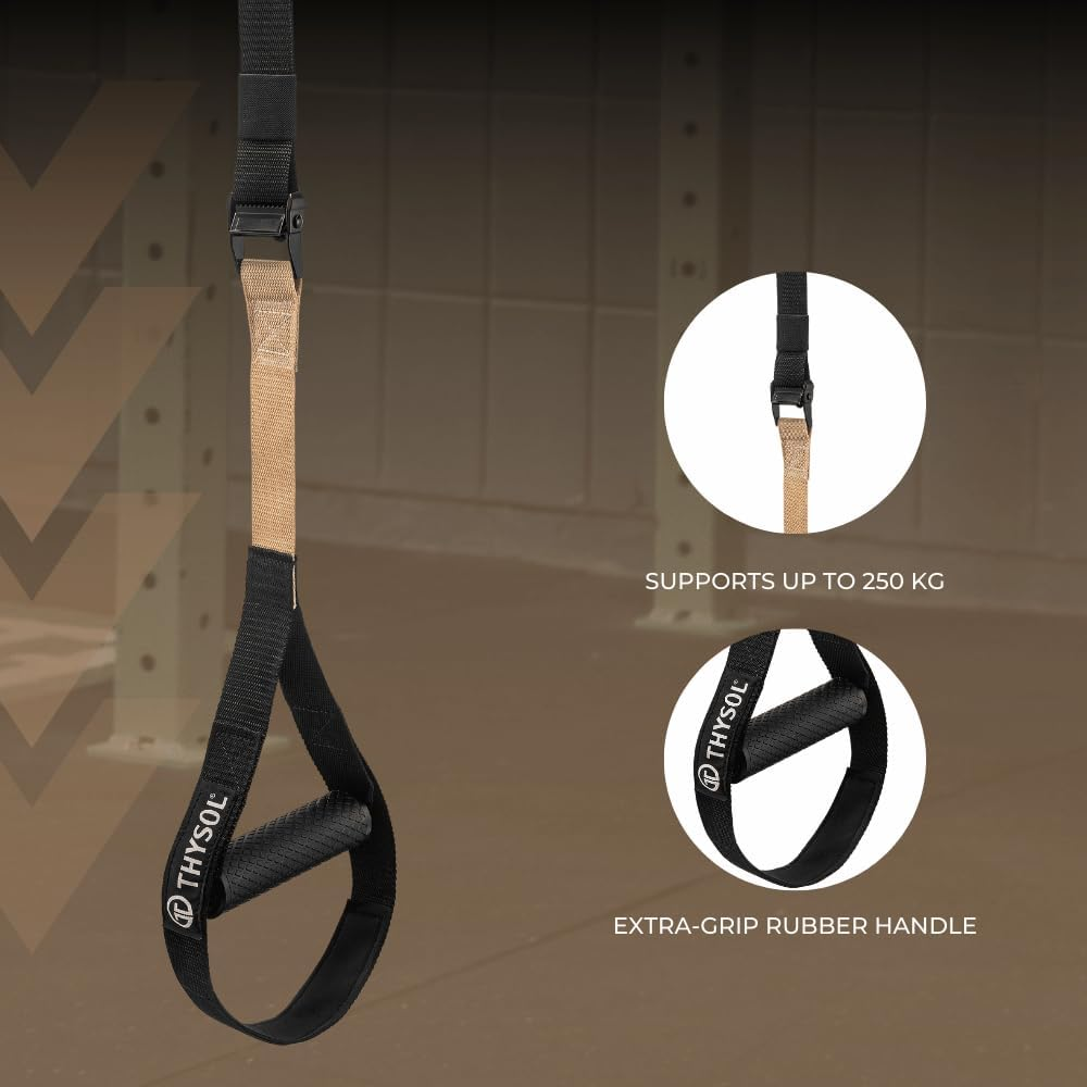 THYSOL&reg; Suspension Trainer Pro Xtreme Straps Army | Sling Trainer Set with Adjustable Door Anchor | Fitness Home Workouts - Suitable for Travelling & for Training Indoor & Outdoor - Light Pink image number 5