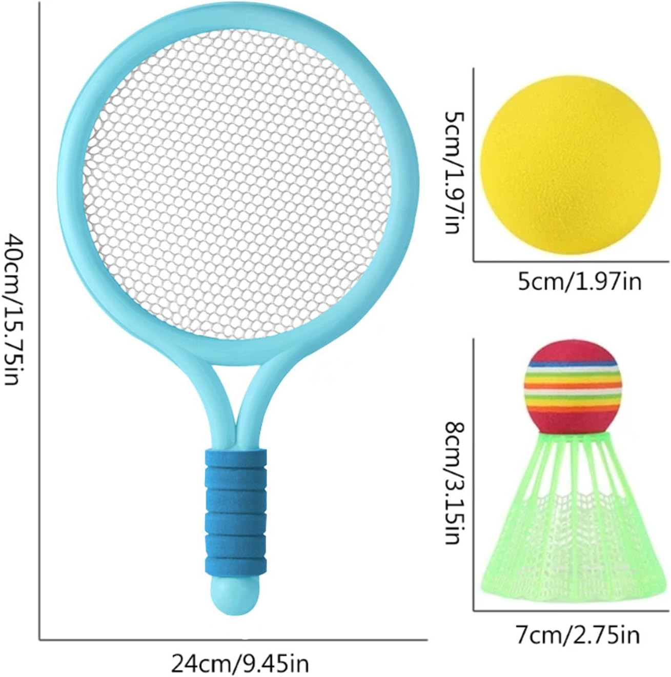 Kids Tennis Racket Set with Ball,16 Inch Plastic Tennis Racket with 4 Tennis Balls and 4 Shuttlecocks for Kid, Beach Kindergarten Baby Parent Child Interactive Toys, Outdoor/Indoor Sport Play(Blue) image number 6