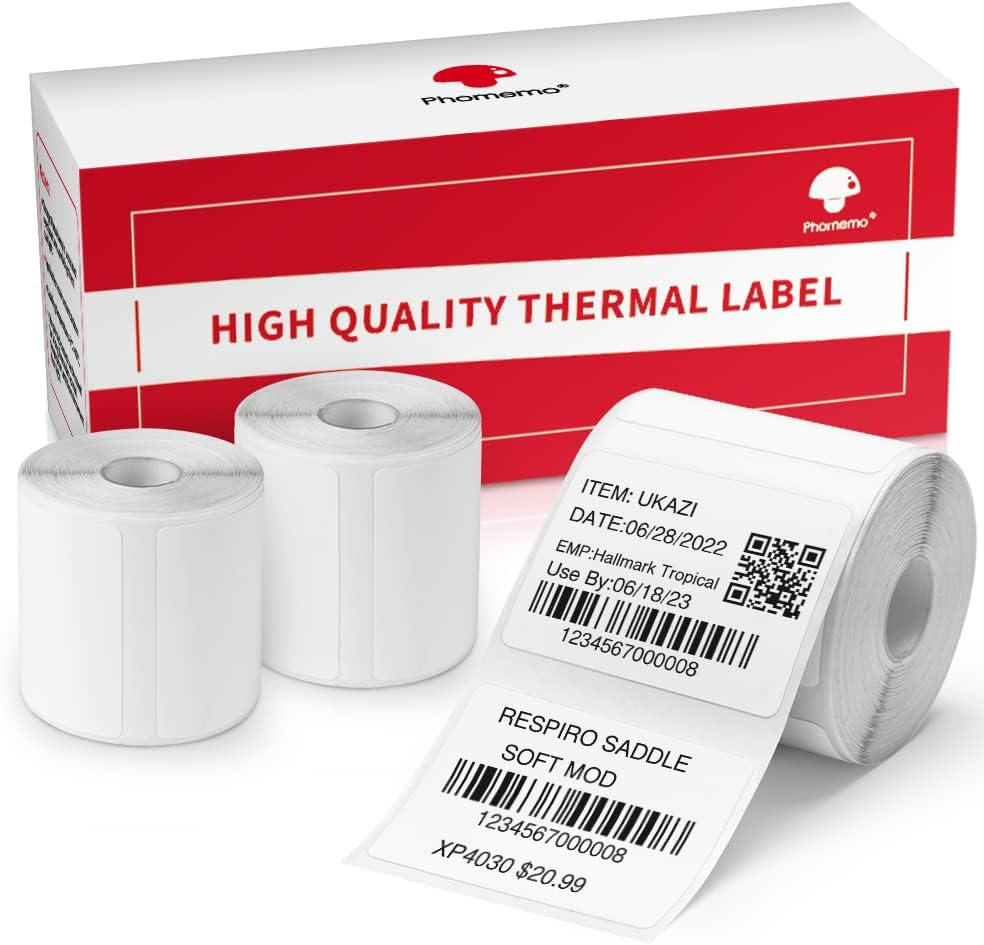 Phomemo Multi-Purpose Square Self-Adhesive Label for 241BT/M120/M110/M220/M150 Label Printer,1.96"X3.14"(50X80Mm),100 Labels/Roll, 3Rolls/Pack, Black on White