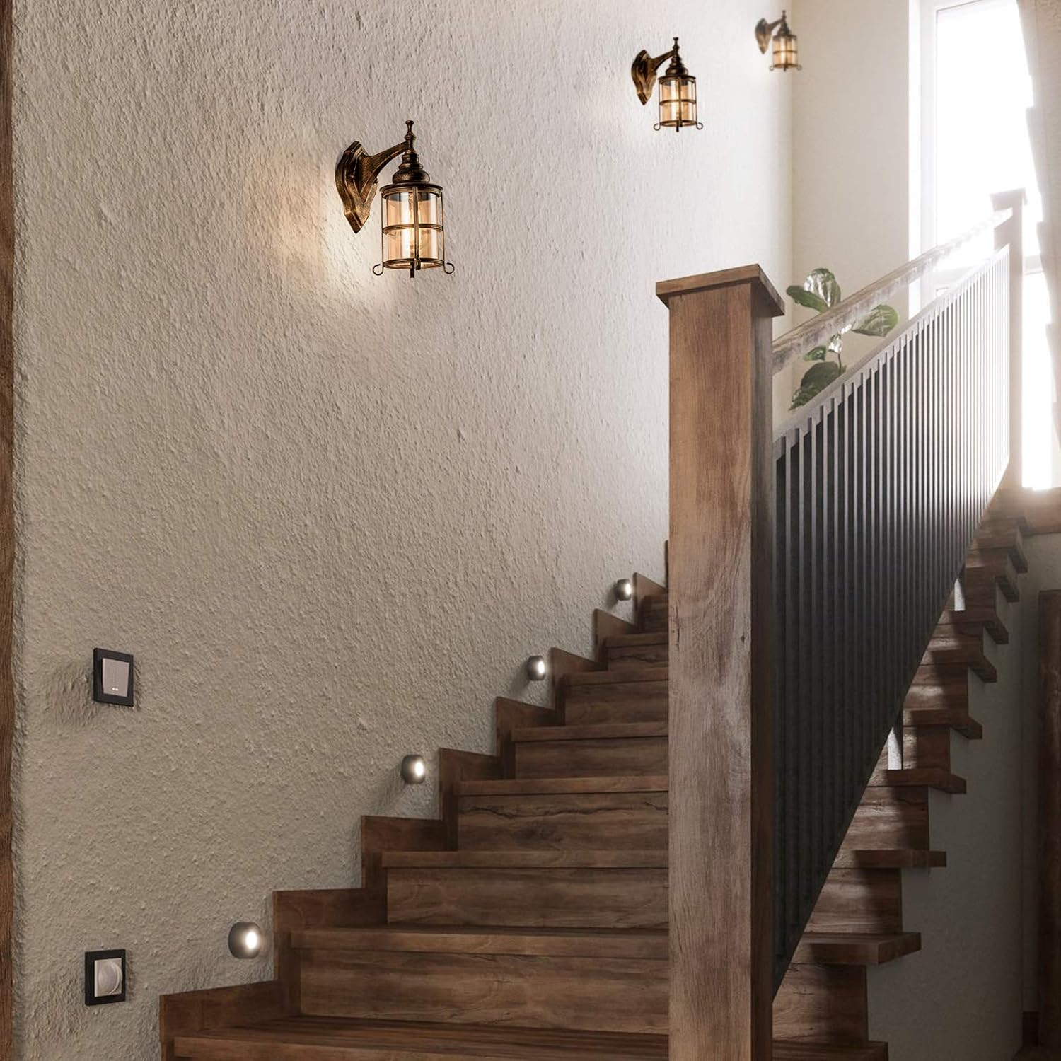 Rustic Amber Glass Wall Light 2-Pack, Bronze Brushed, Industrial Farmhouse Lamp Sconce Porch Lighting Waterproof Retro Lamp for Indoor Bedroom Living Room Outdoor（No Bulb） image number 5