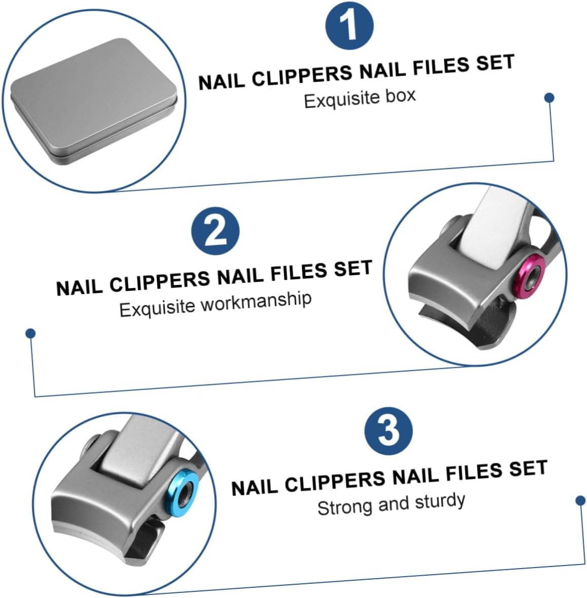 Healvian 6Pcs Manicure Set Oversized Nail Clippers Nail Files Cuticle Pusher for Men Women Ages image number 3