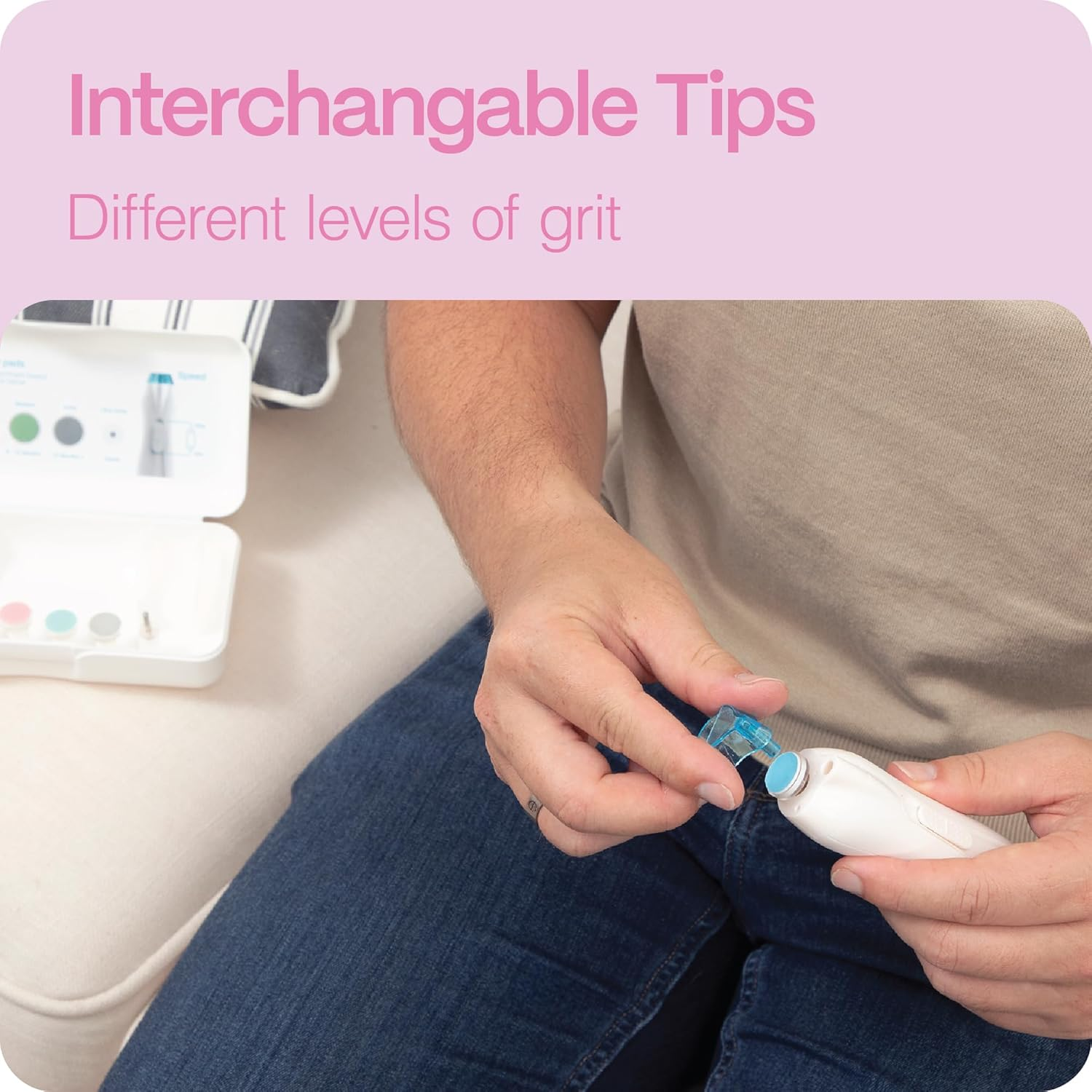 Perma Electric Baby Nail Buffer, Gentle Filing Heads for Newborns to Toddlers, Quiet Adjustable Speeds, Ergonomic Grip, Safe Nail Smoothing, Includes Compact Storage Case image number 4