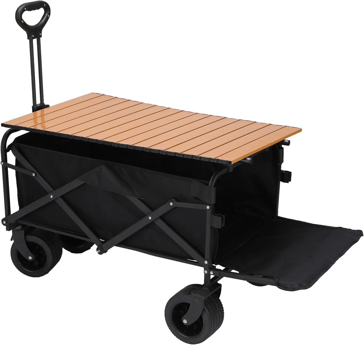 Collapsible Folding Wagon with Board Desktop, 10CM Wide Big Wheels with Brakes, Portable Large Wagon Cart, Bearing Capacity 175Kg Beach Wagon, Outdoor Stroller Wagon - Black image number 5