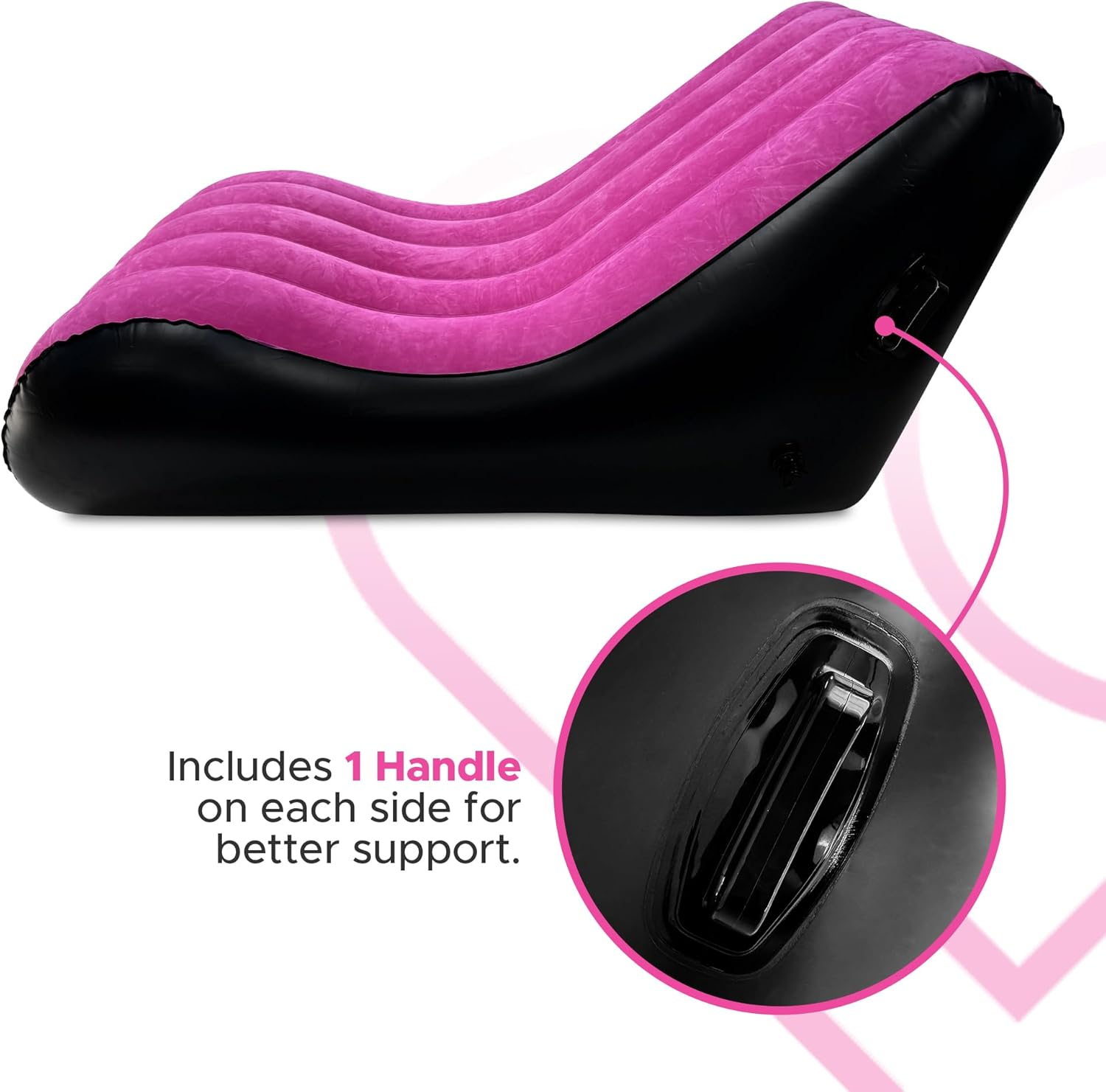 Pink Inflatable Love Sofa with Handles | Body Positioning for a Deeper and More Intimate Connection | Furniture for Couples | PVC and Cotton Flock Material | 140Cm X 70Cm X 36Cm - Black image number 4