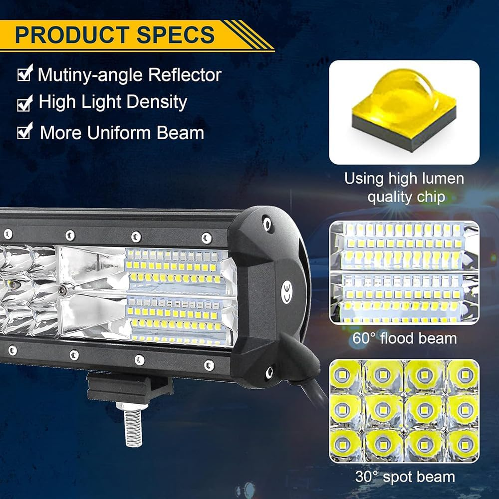 LED Light Bar, 51CM 288W Led Light Bar with Wiring Harness, Flood Spot Combo Beam, Driving Work Lamp for 4X4 Truck Tractor Boat Car ATV UTV SUV, 6000K 9V 32V IP67, Model 2 image number 3