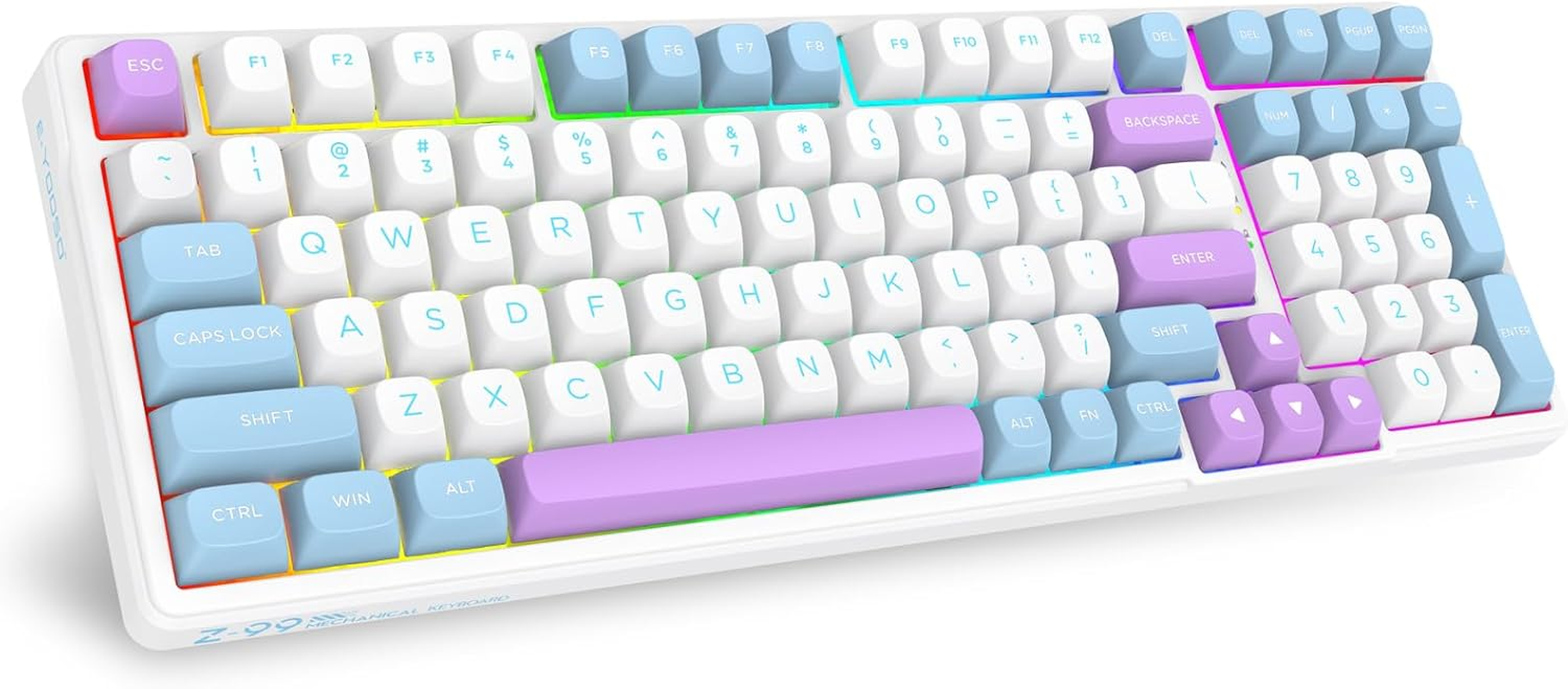 E-YOOSO Z99 Wireless Mechanical Gaming Keyboard, Hot Swappable Gasket Design, Bluetooth/2.4Ghz/Usb-C, White Light Blue, Graywood