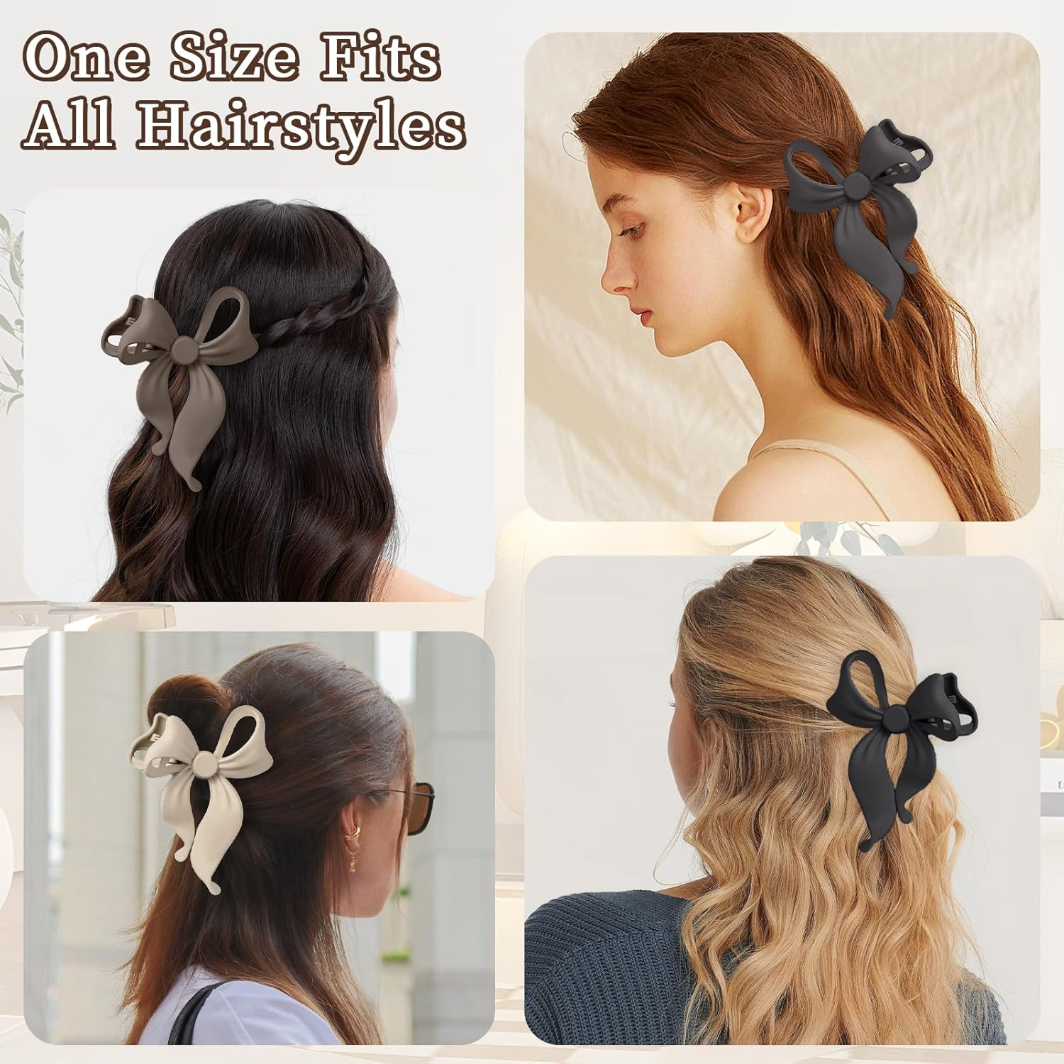 Auroriel 4 Pieces Sweet Bow Hair Clips for Women Non-Slip Large Matte Strong Hold Bow Hairpins for Thin and Thick Hair Chic Hair Styling image number 1