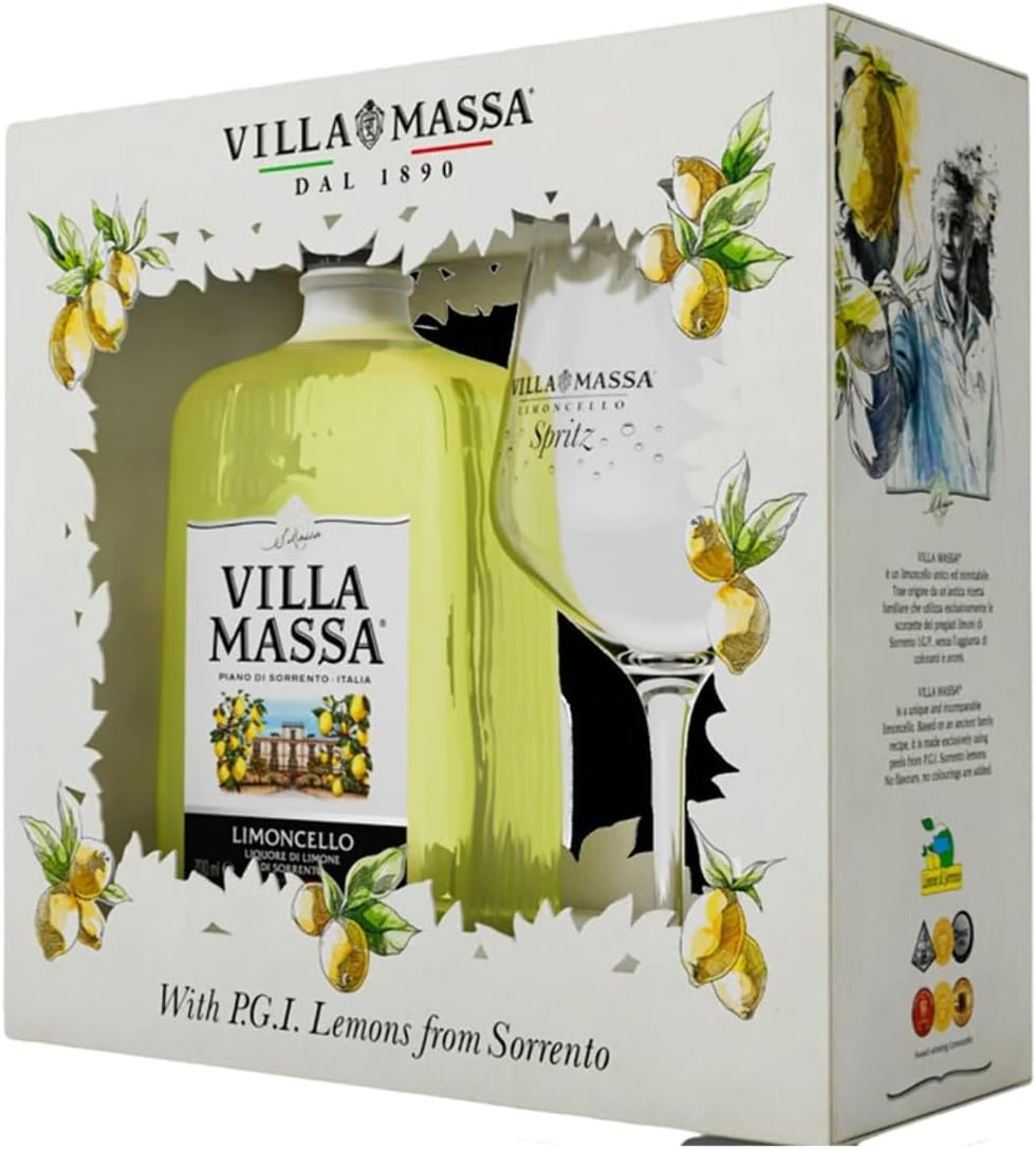Villa Massa Limoncello Lemon Liqueur + 1 Glass Gift Pack 500Ml