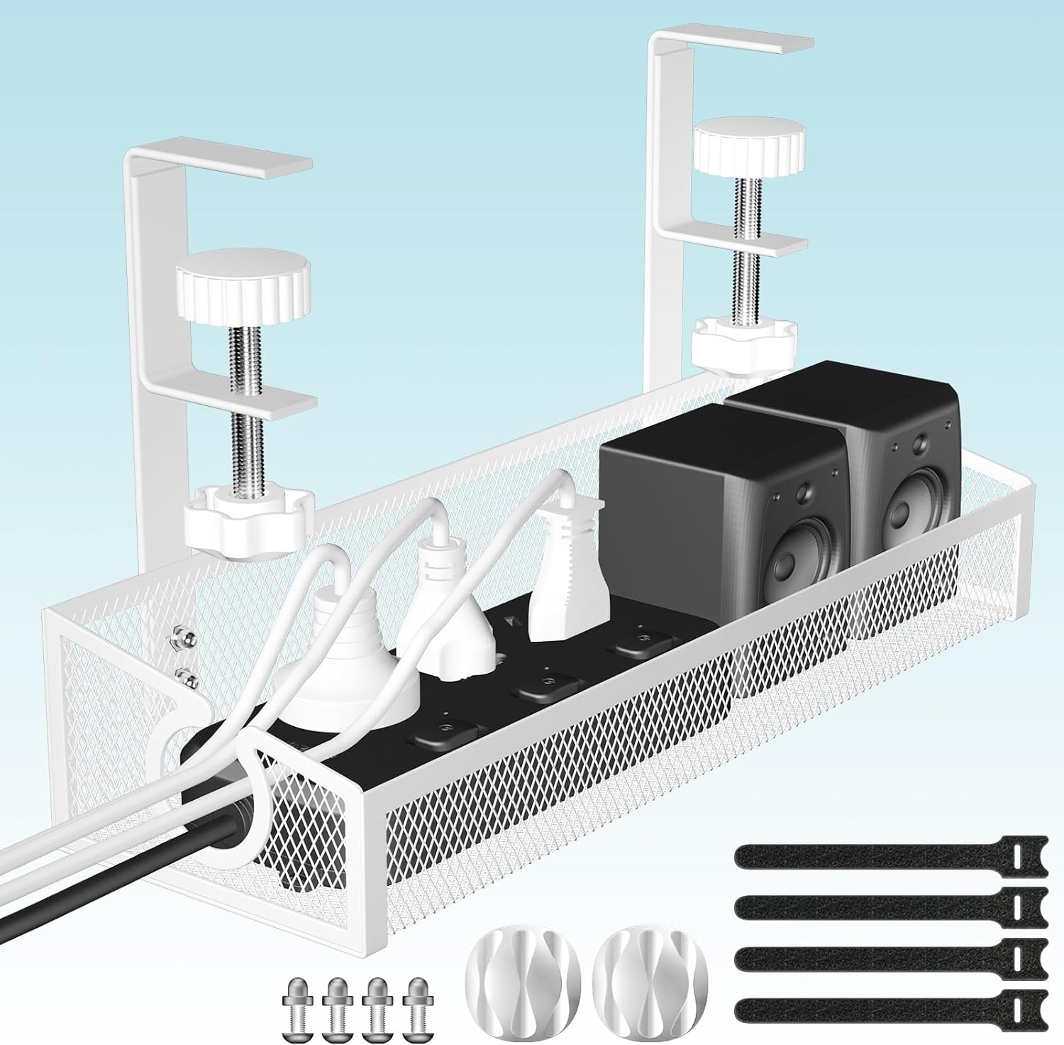 Under Desk Cable Management Tray Black, No Drill Desk Cable Management Organizer with Clamp for Desk Wire Management, Desk PC Cord Organizer Accessories & Workspace Organizers for Office, Home