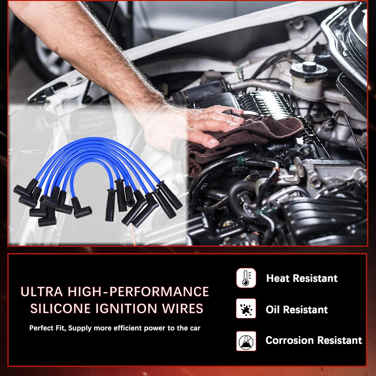 RLP Silicone Spark Plug Wires Set Blue 8.0Mm Compatible with Jeep 91-99 Cherokee 91-92 Comanche 93-98 Grand Cherokee 91-99 Wrangler L6 4.0L Replace 56041856AA - Pack of 7