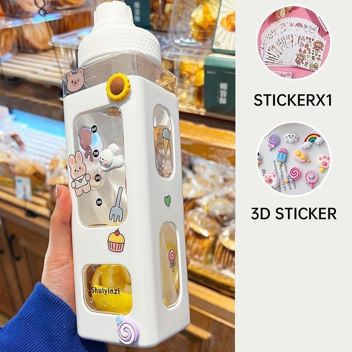 AIMALL Adjustable Kids Water Bottle with Straw, 700Ml/24Oz Leak-Proof Large Capacity Square Plastic Water Cup, Durable Anti-Drop High-Temperature Resistant, Includes Fun Stickers for Customization - Pink image number 5