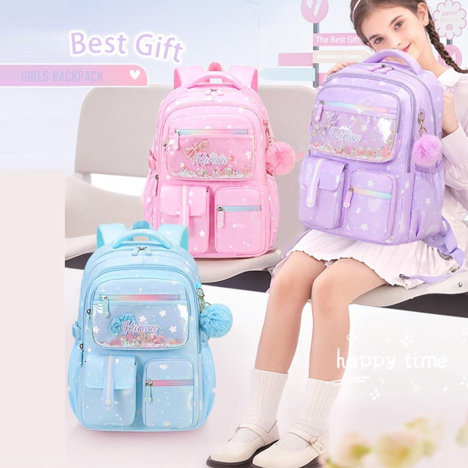 ETAISHOW Kids Backpack for Girls Bookbag for Elementary School Pre Girls School Bag Water Resistant image number 5