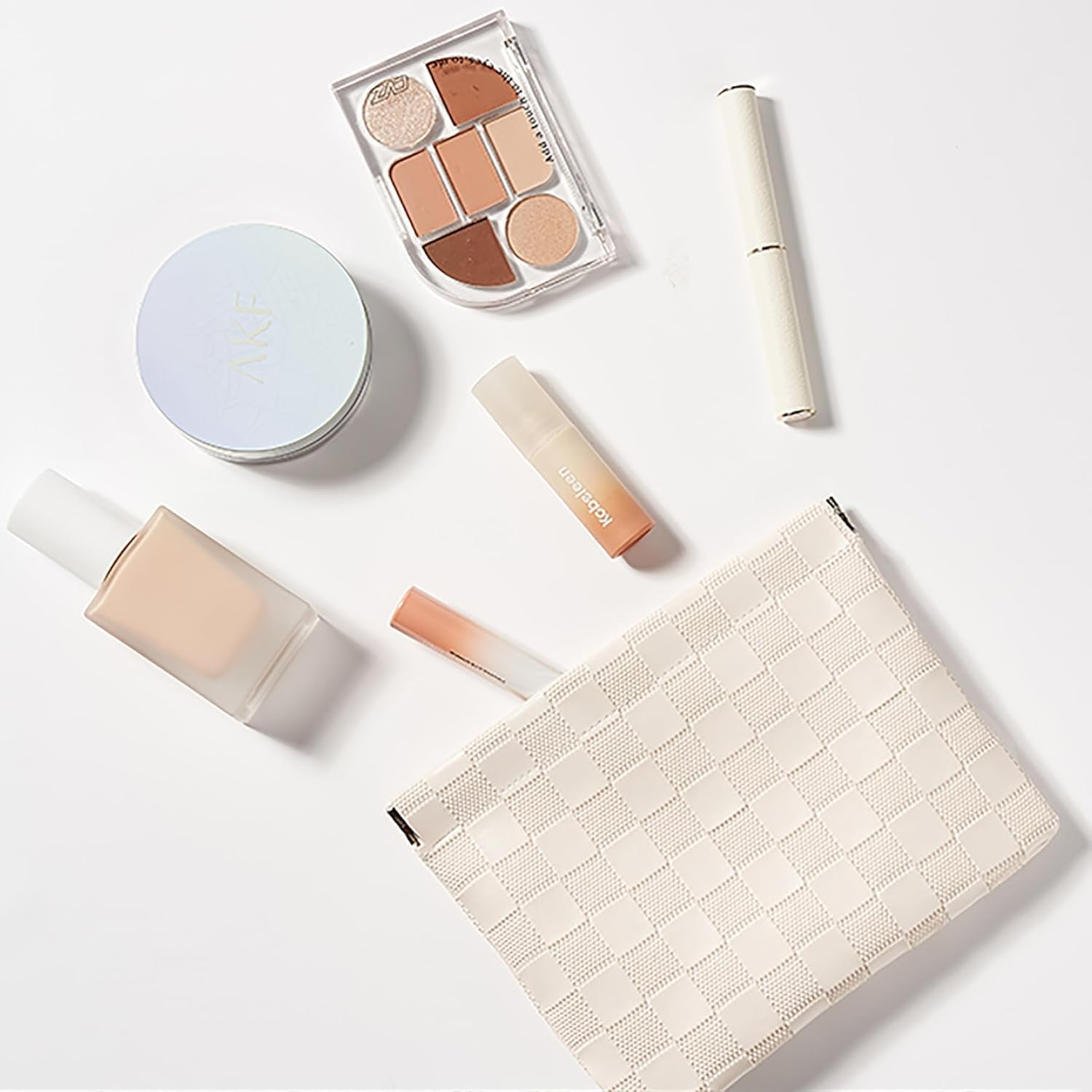 Leather Pocket Cosmetic Bag for Purse,Coin Purse Lipstick Cosmetic Accessories Organizer, Travel Kit Storage Pouch,Waterproof Portable No Zipper Self-Closing Small Makeup Pouch for Women （ Pink+White） image number 3