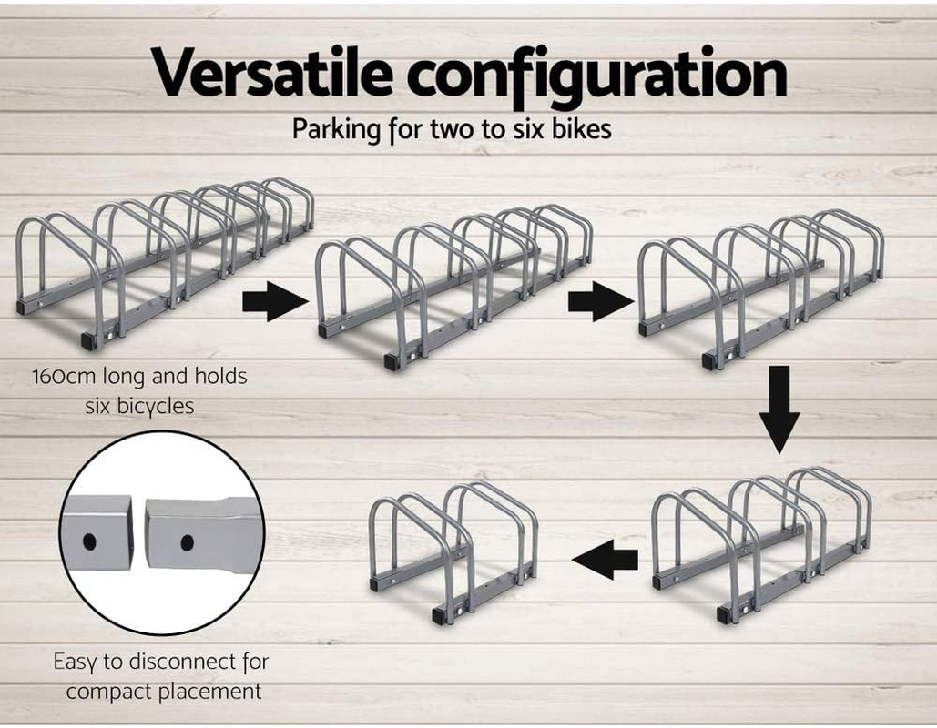 Weisshorn 6 Bike Stand Storage Rack, Road Bikes Holder Foot Floor Parking Stands Balance Bicycle Storages Outdoor Garage Park Tool Cycling Equipment, Steel Construction Silver
