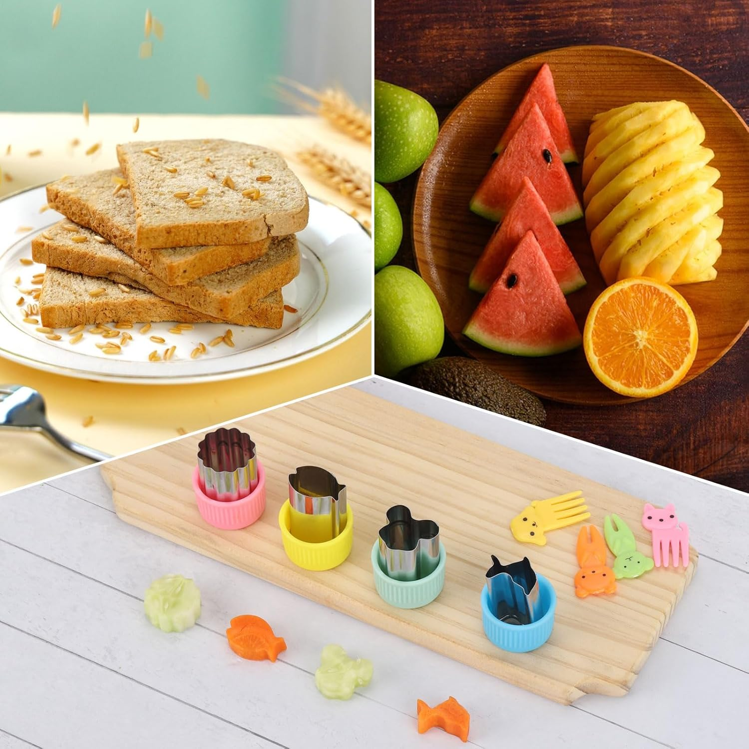 BTYMS 27PCS Stainless Steel Cookie Cutters Set with Mini Fork, Vegetable Fruit Shapes Hand Tools for Kids DIY Baking, Food Safe Sandwich Cake Decorations