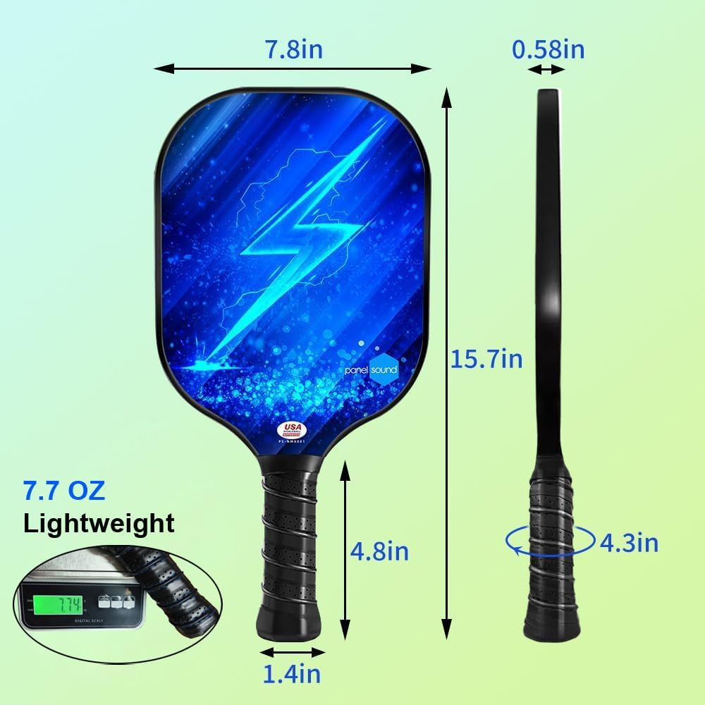 Panel Sound Pickleball Paddles, USAPA Approved Graphite Carbon Fiber/Fiberglass Pickleball Set of 2, Lightweight Pickleball Rackets Set with 1 Carrying Case, 2 Cooling Towels & 4 Balls image number 3