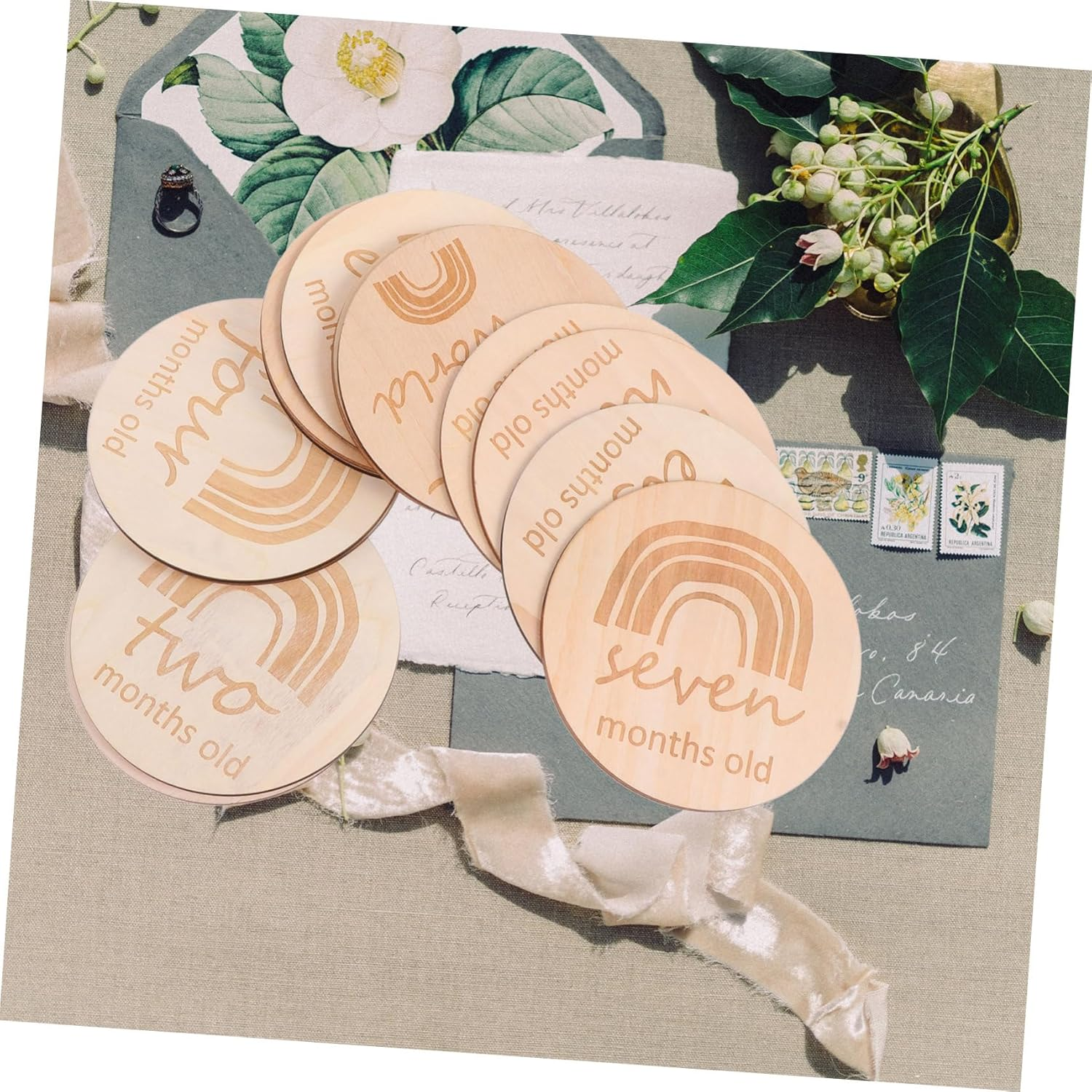 SECFOU 13Pcs Double Sided Rainbow Milestone Cards Newborn Photo Props for Monthly Memory Birth Announcement Record Set image number 2