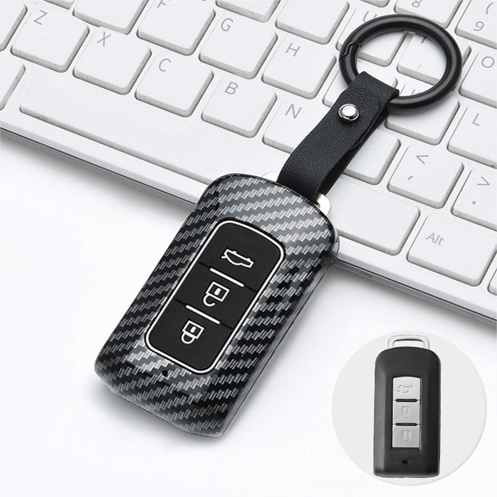 Ontto ABS Car Key Fob Cover Keyring for Mitsubishi ASX Outlander L200 Eclipse Lancer 10 Pajero Sport Accessories Remote Key Shell Plastic Silicone Key Case Key Holder Protector 2 Buttons Carbon Black