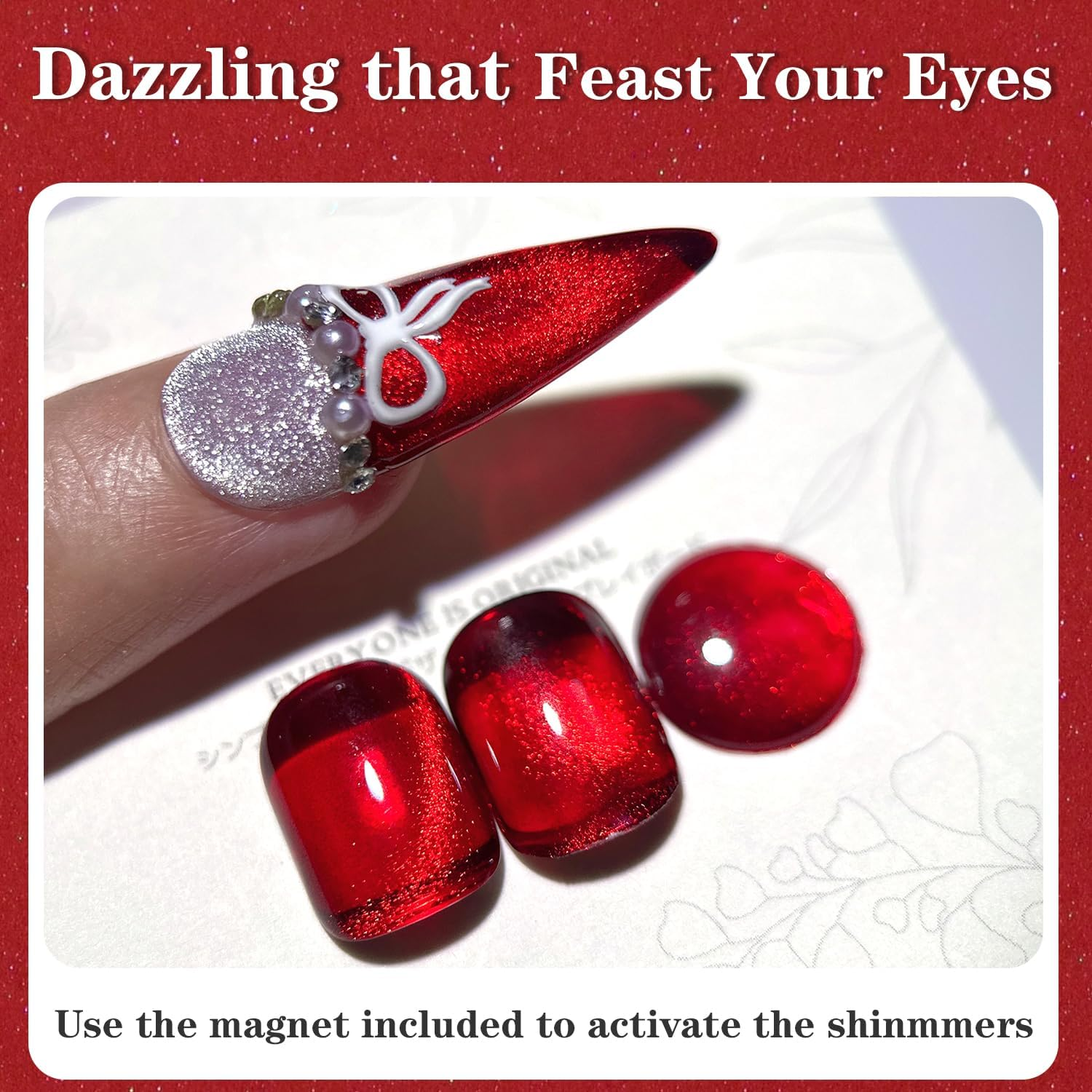 0.5 OZ Cat Eye Gel Polish with Magnet 15ML Holographic Glitter Shimmer Translucent Jelly Color Magnetic Nail Polish Salon DIY at Home (Glass Blood Red-My008) - Aquamarine image number 6