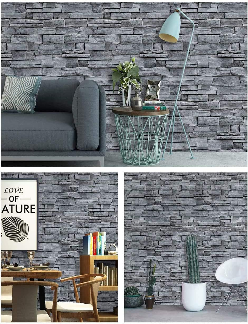 Vinyl Peel and Stick Wallpaper Brick Grey Vintage Stone Wallpaper Self Adhesive Wall 3D Contact Paper for Bedroom Livingroom Walls Decoration 45Cm X 300Cm image number 2