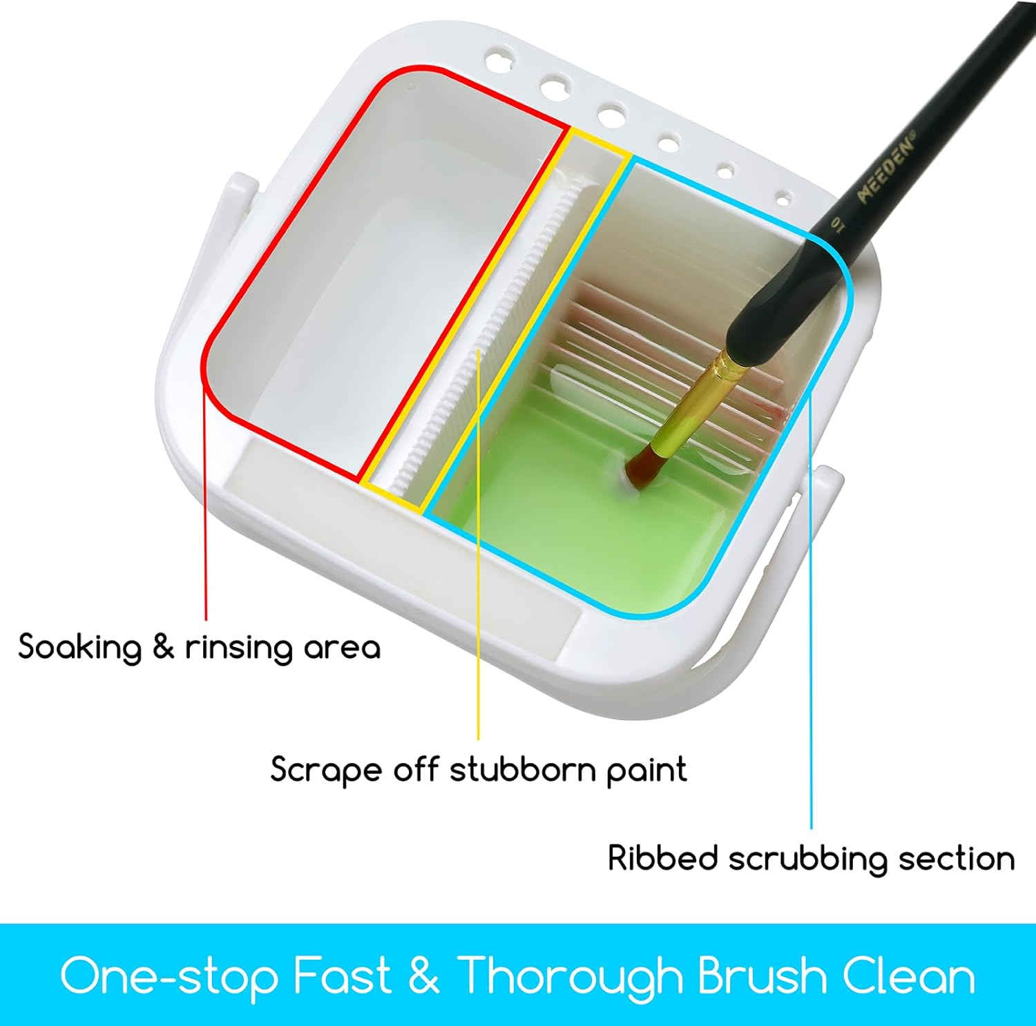MEEDEN Multi-Function Plastic Brush Cleaner: 6 Hole Paint Brush Washer with 5 * 4'' Palette Lid - All-In-One Design for Art Lovers image number 1