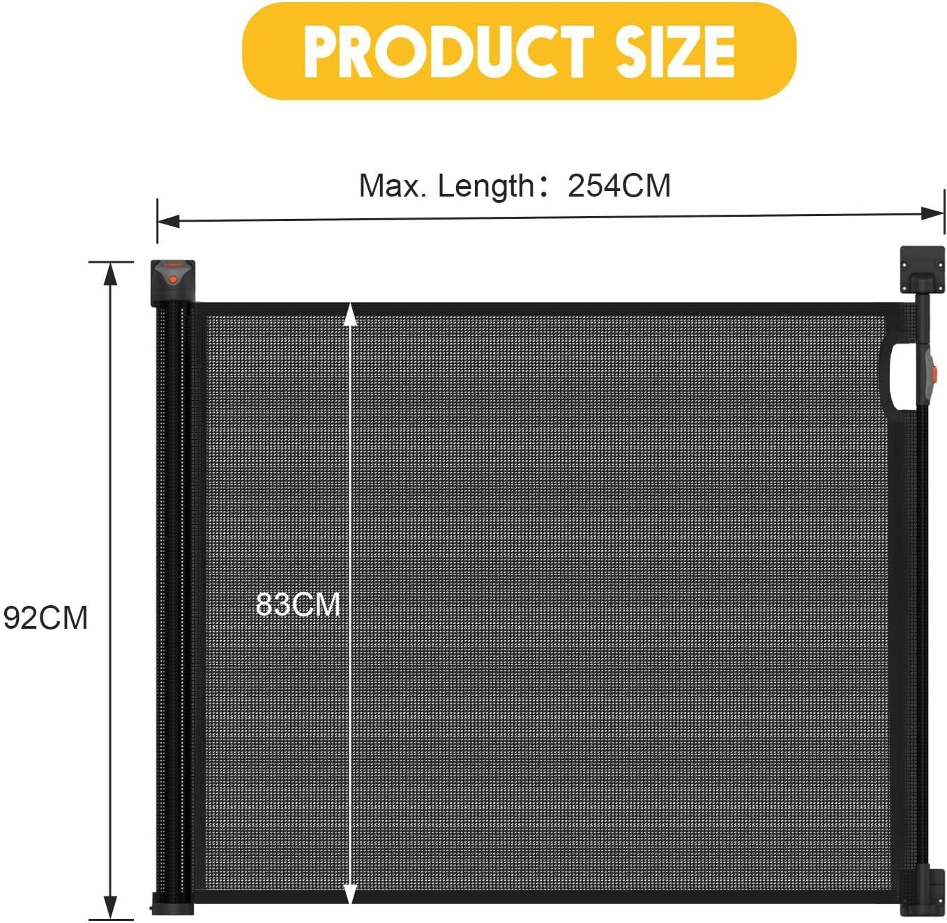 Retractable Pet Safety Gate Mesh Barrier Extra Wide 254Cm,Dog Cat Fence Enclosure Safe Guard for Stairs Puppy Security Barrier Mesh Indoor Outdoor Fencing, Black image number 1