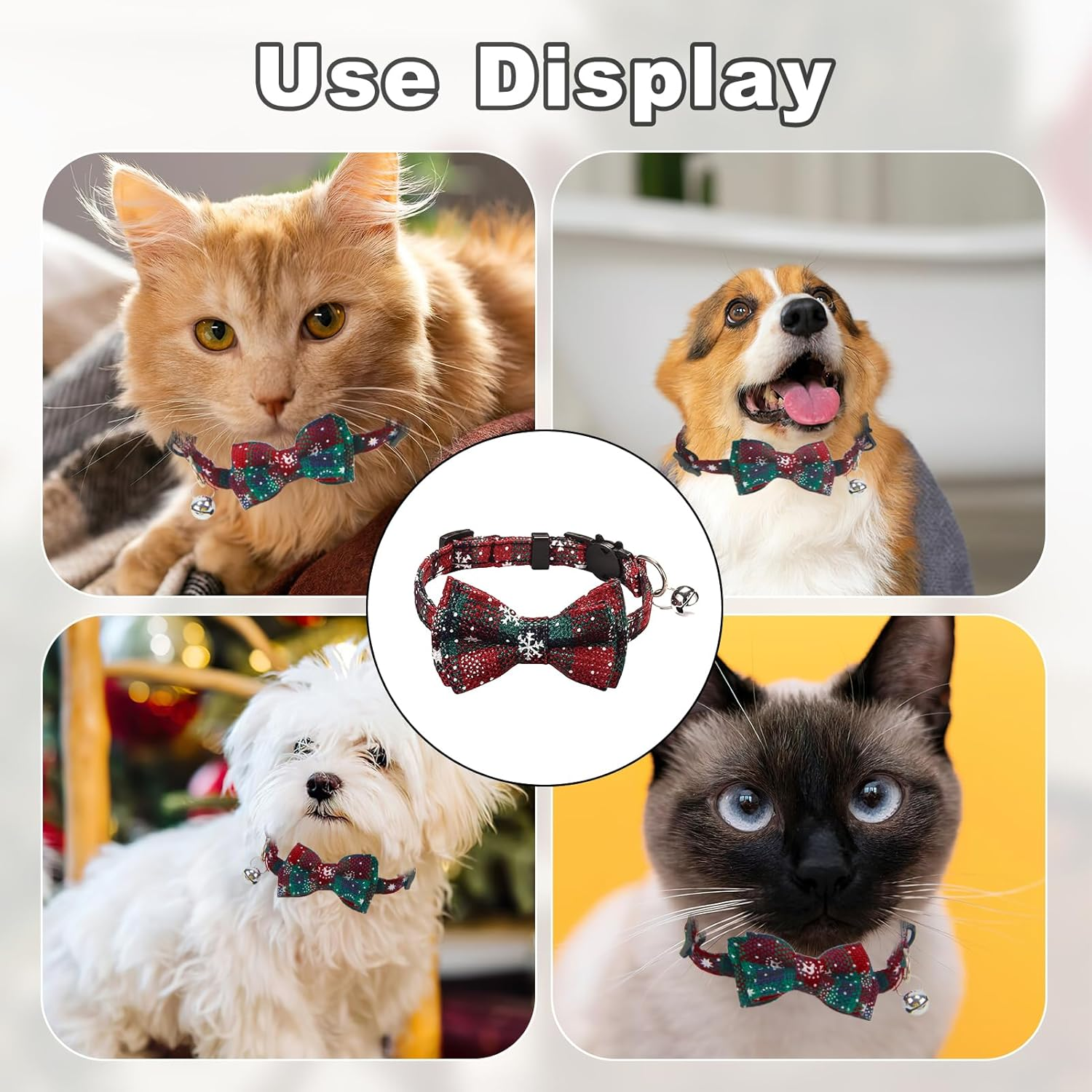 Christmas Dog Collar Cat Collar Adjustable Dog Collar with Dog Bow Tie and Bell Removable Collar Cat Christmas Decoration for Small Medium Kittens and Puppies Dogs image number 1