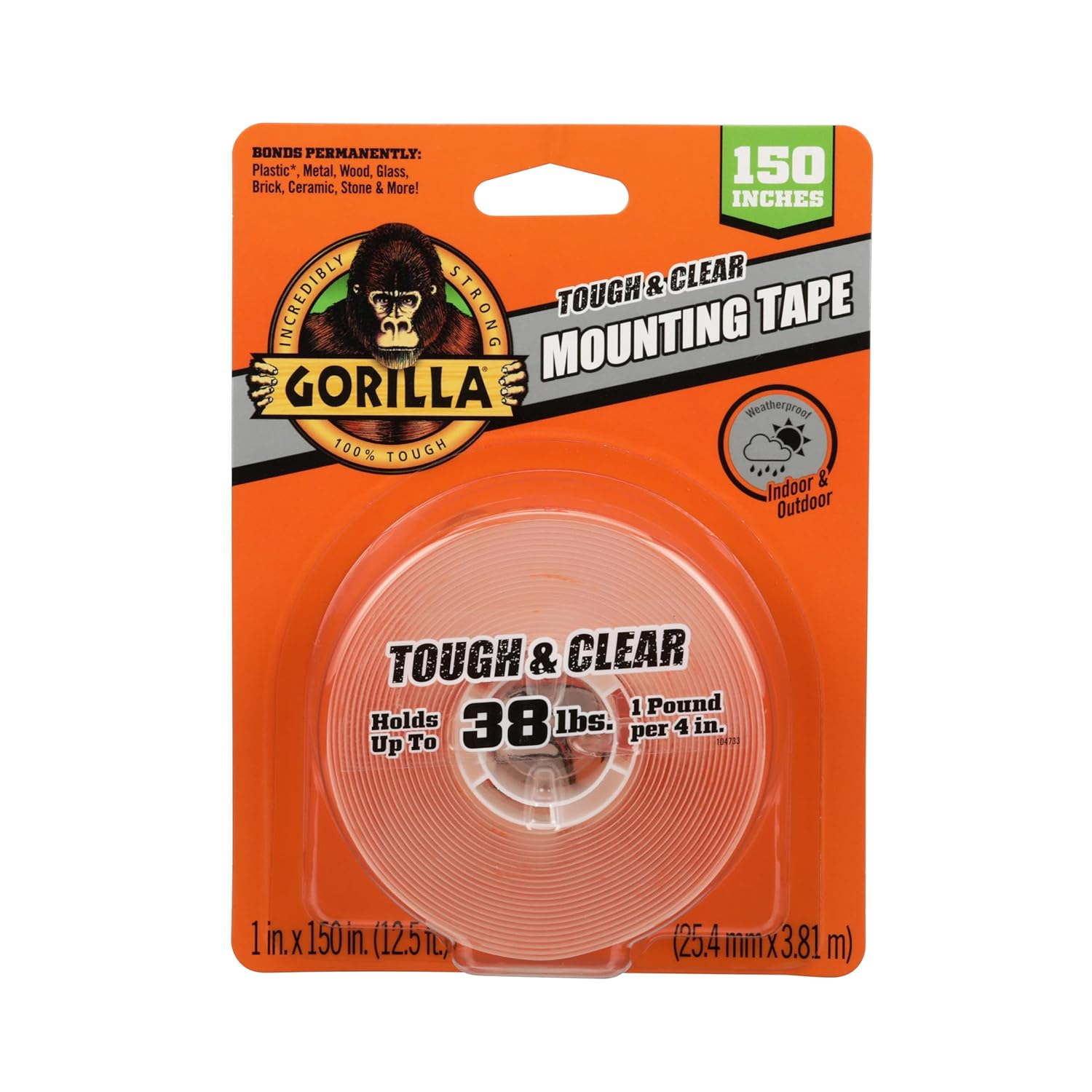 Gorilla Tough & Clear Double Sided Adhesive Mounting Tape, Extra Large, 25.4Mm X 3.81M, Clear, (Pack of 1), GG104486